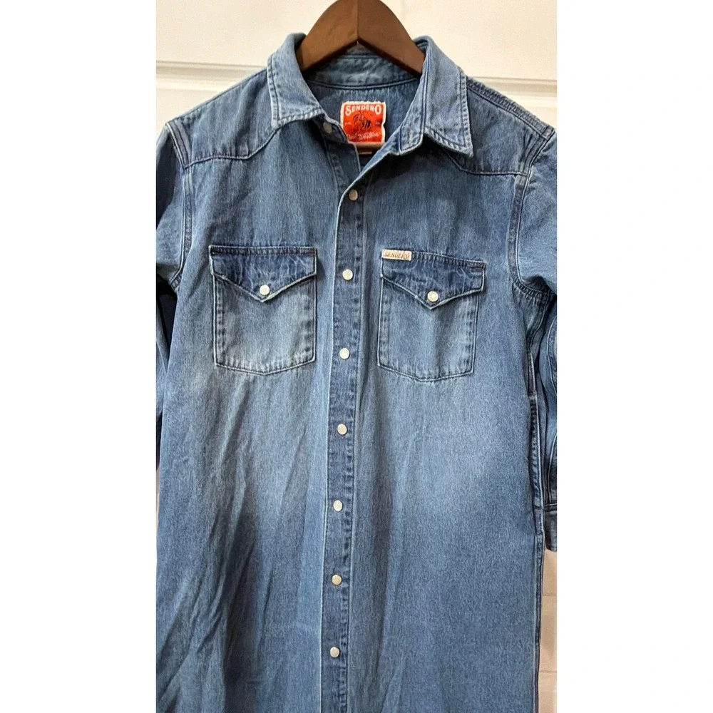 Sendero Annie Denim Pearl Snap Midi Shirt Dress Small Western Cowgirl Ranch